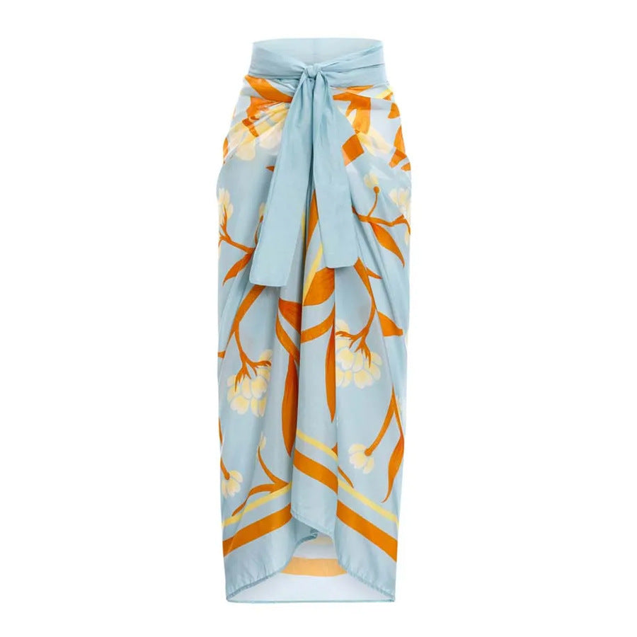 Printed High Waist Split Swimsuit Women Halter Banded Bikini Yarn Skirt Set Bella Mia